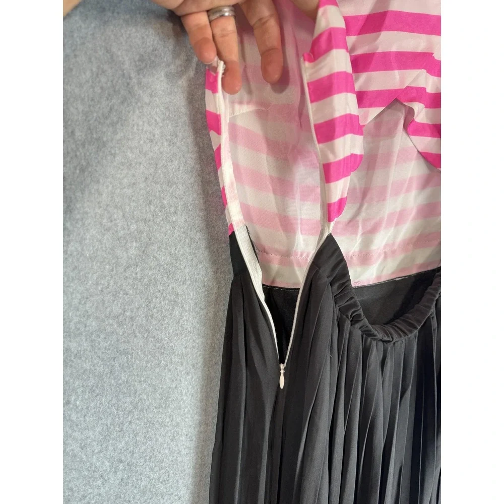Charming Charlie Maxi Dress Womens Small Pleated Striped Black Sleeveless Cutout